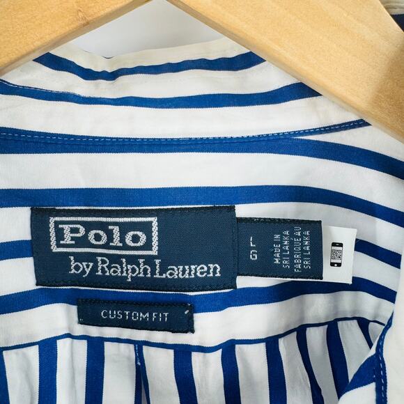 Polo by Ralph Lauren Men’s Blue White Stripe Button Down Shirt Custom Fit Size L - Picture 3 of 7